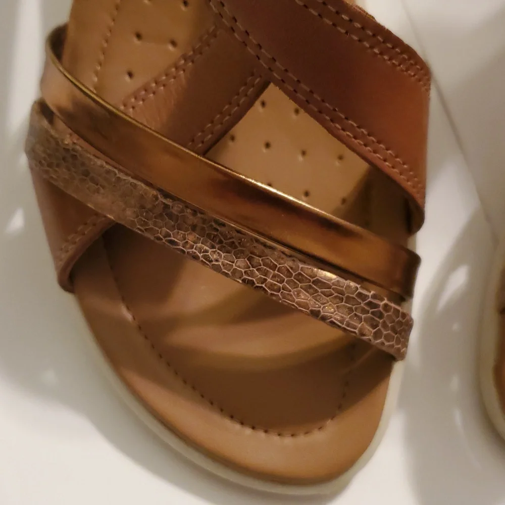 Ecco Brown Leather Slingback Sandals with Metallic Accents